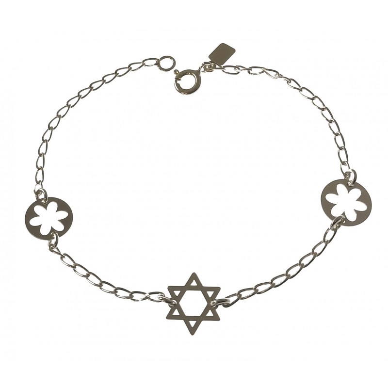 Pulsera cadena forzada estrella David flores caladas