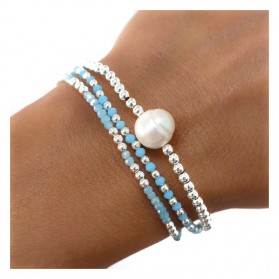 Pulsera triple cadena piedra color perla