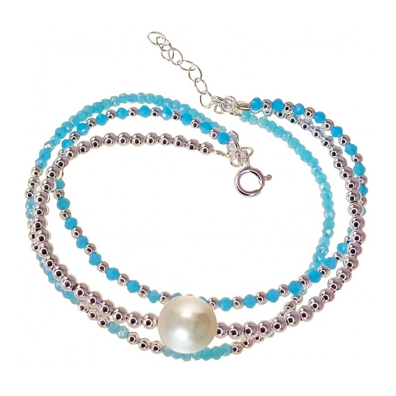 Pulsera triple cadena piedra color perla