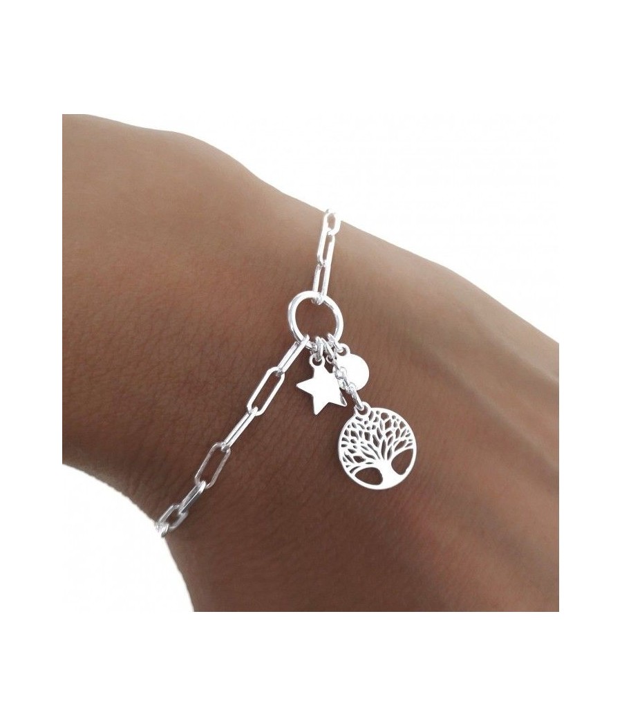 Pulsera cadena forzada aro árbol de la vida