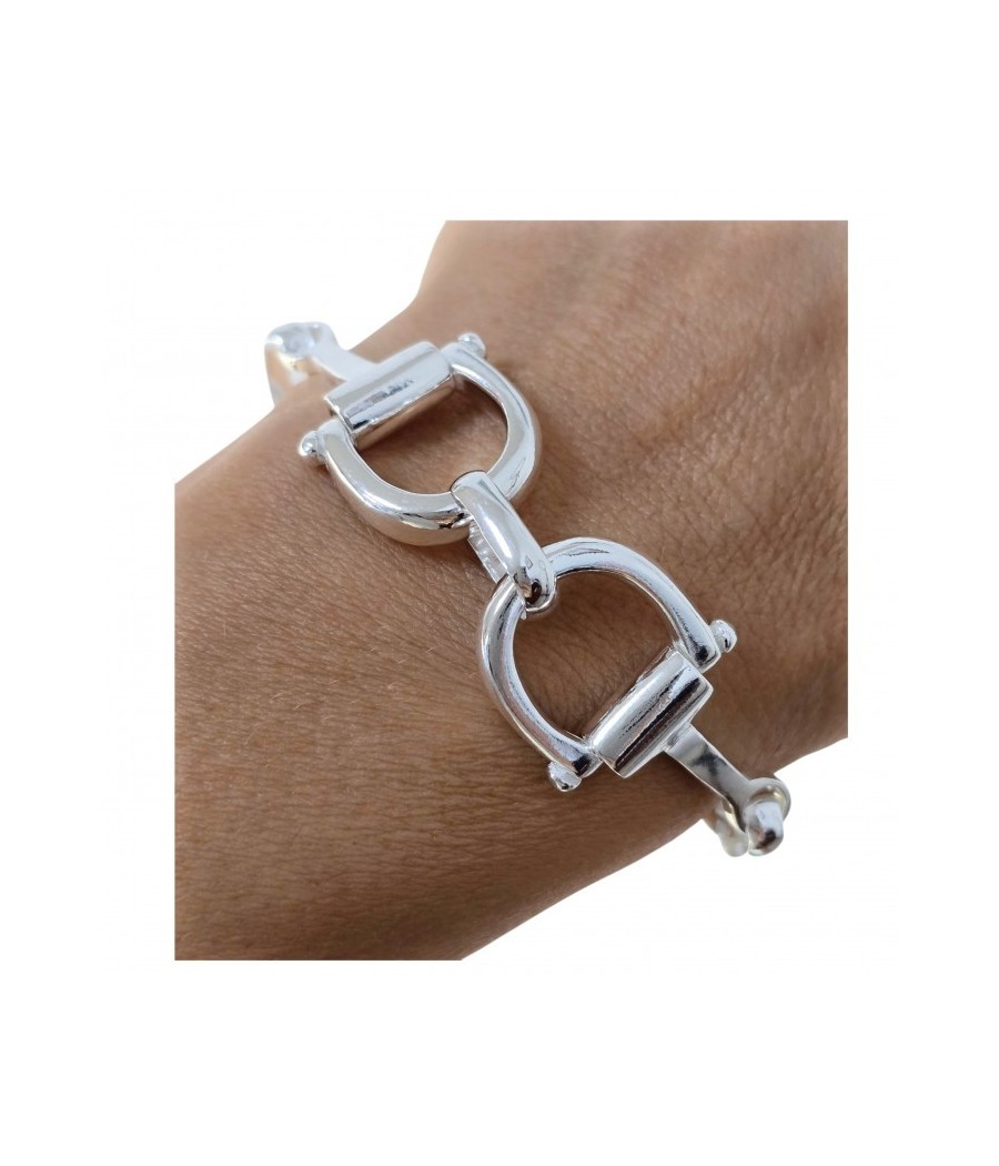 Pulsera Maciza de Plata de Ley 925 con Motivo de Estribos - Elegancia y Estilo