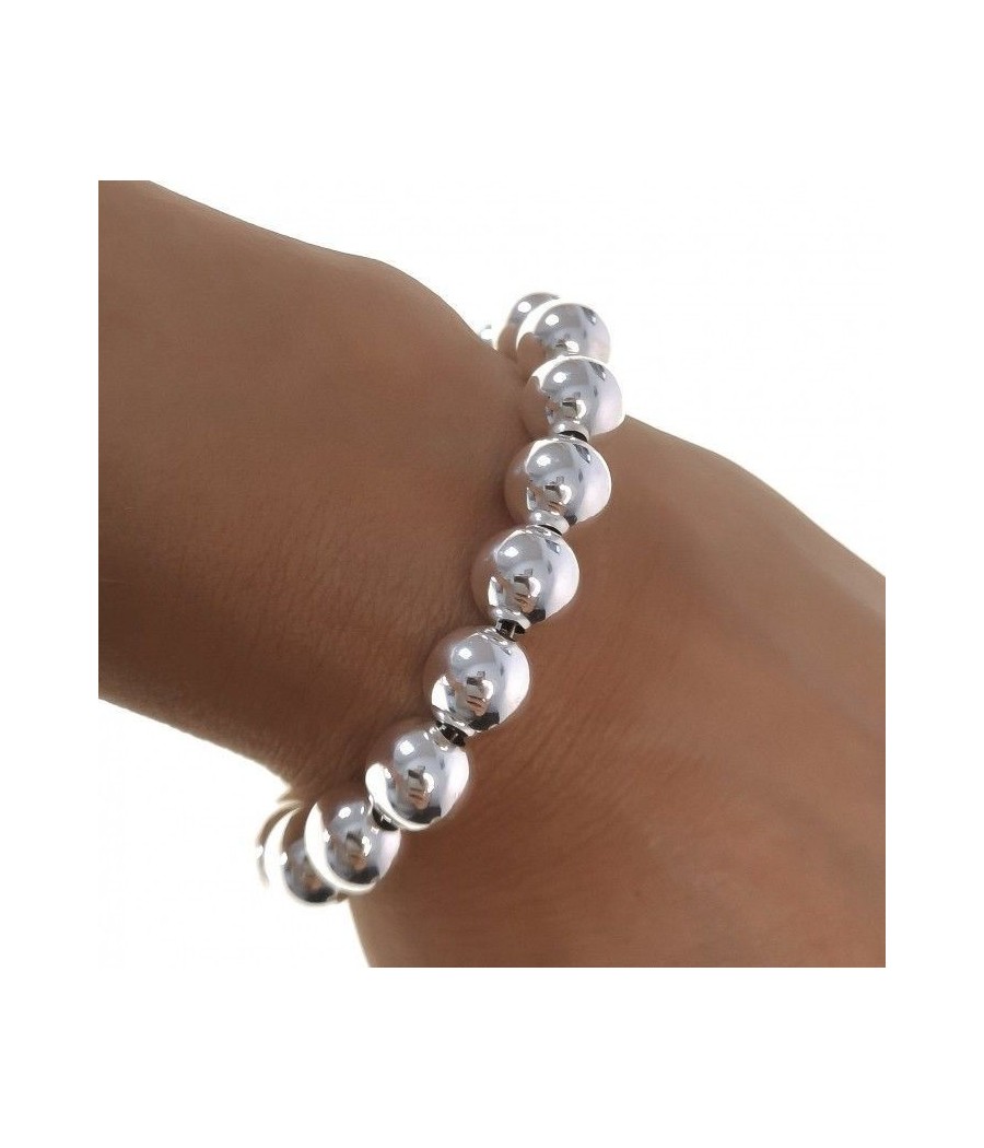 Pulsera de Plata de Ley Lisa con Bolas de 10mm - Hecha a Mano