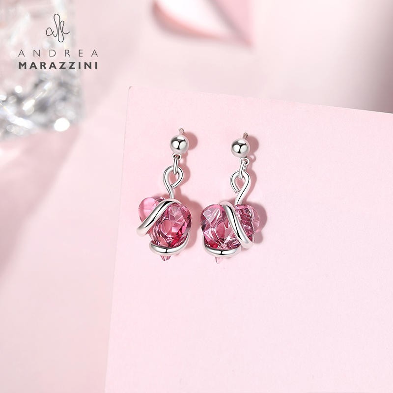 RHODIUM COEUR RED BOUCLES COURTES E1